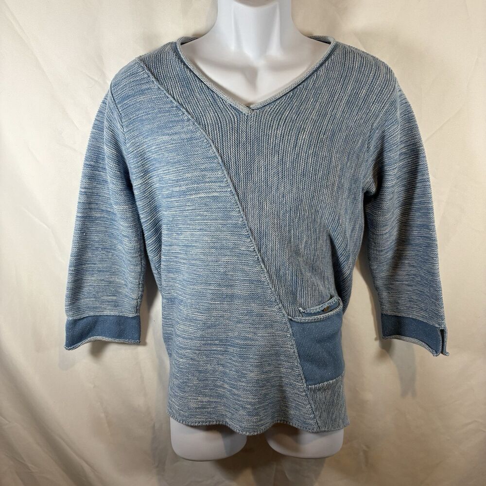 Habitat Clothes to Live In M Blue Asymmetrical Knit Sweater Pullover Artsy Boho